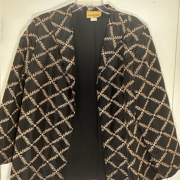 Vintage Painted Pony Cream and Black Geometric Jacket with Open Front Made USA - Picture 2 of 6